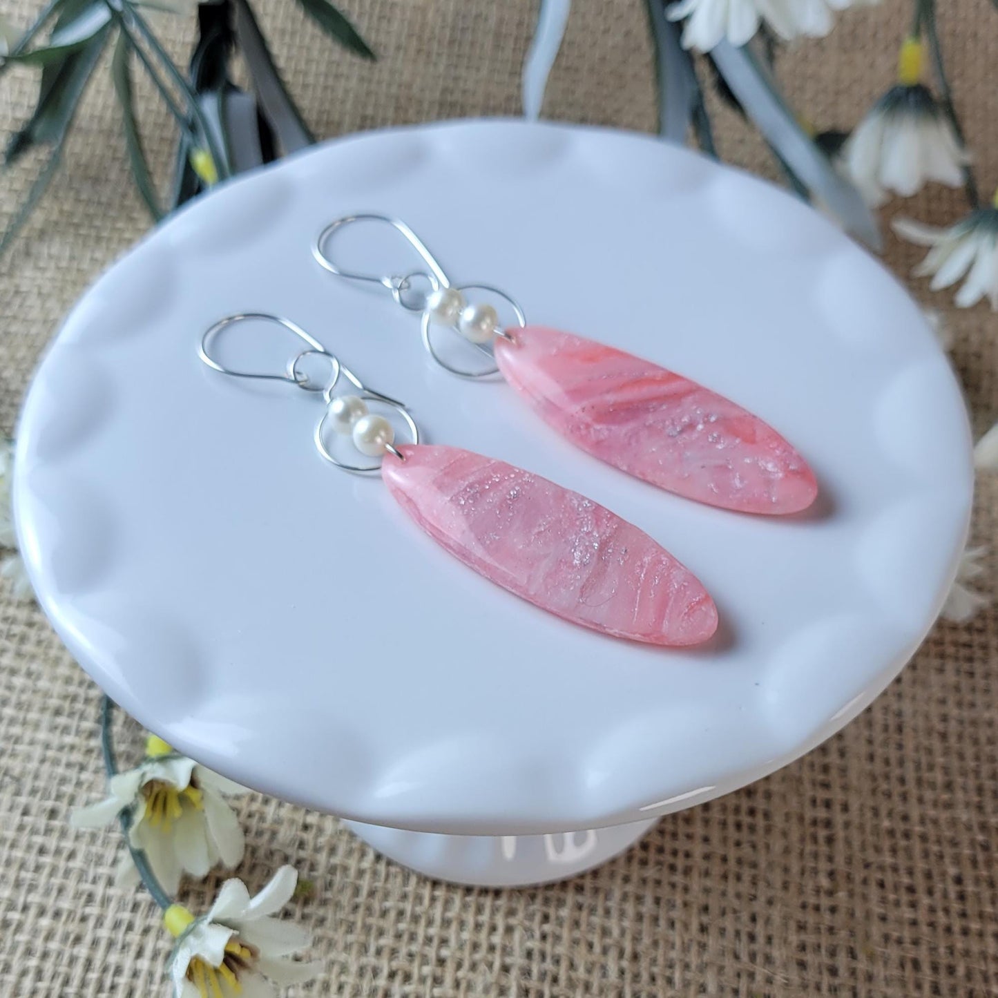 Oval Rose Quartz Clay Earrings