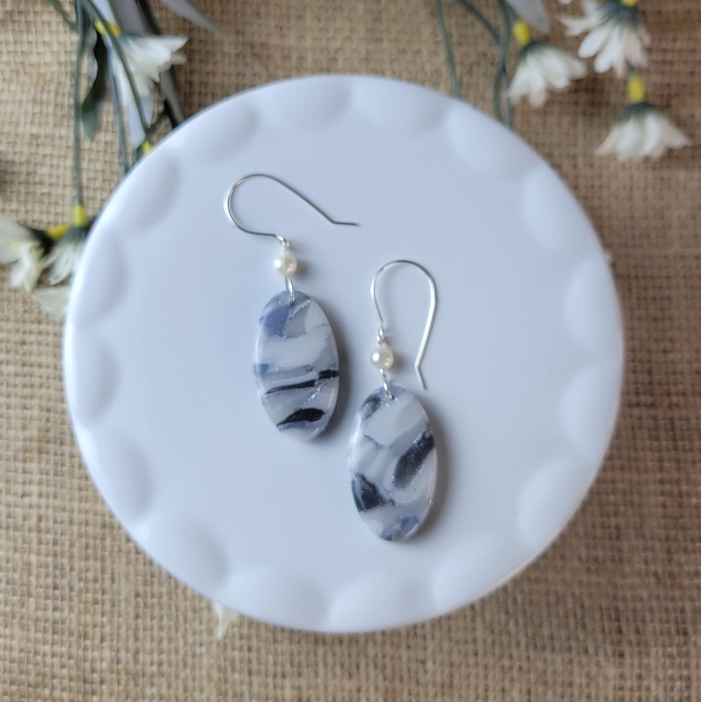 Granite Clay Earrings – Earthy Speckled Dangles, Natural Stone-Inspired Jewelry, Lightweight & Handmade, Gift for Her, Sterling Silver