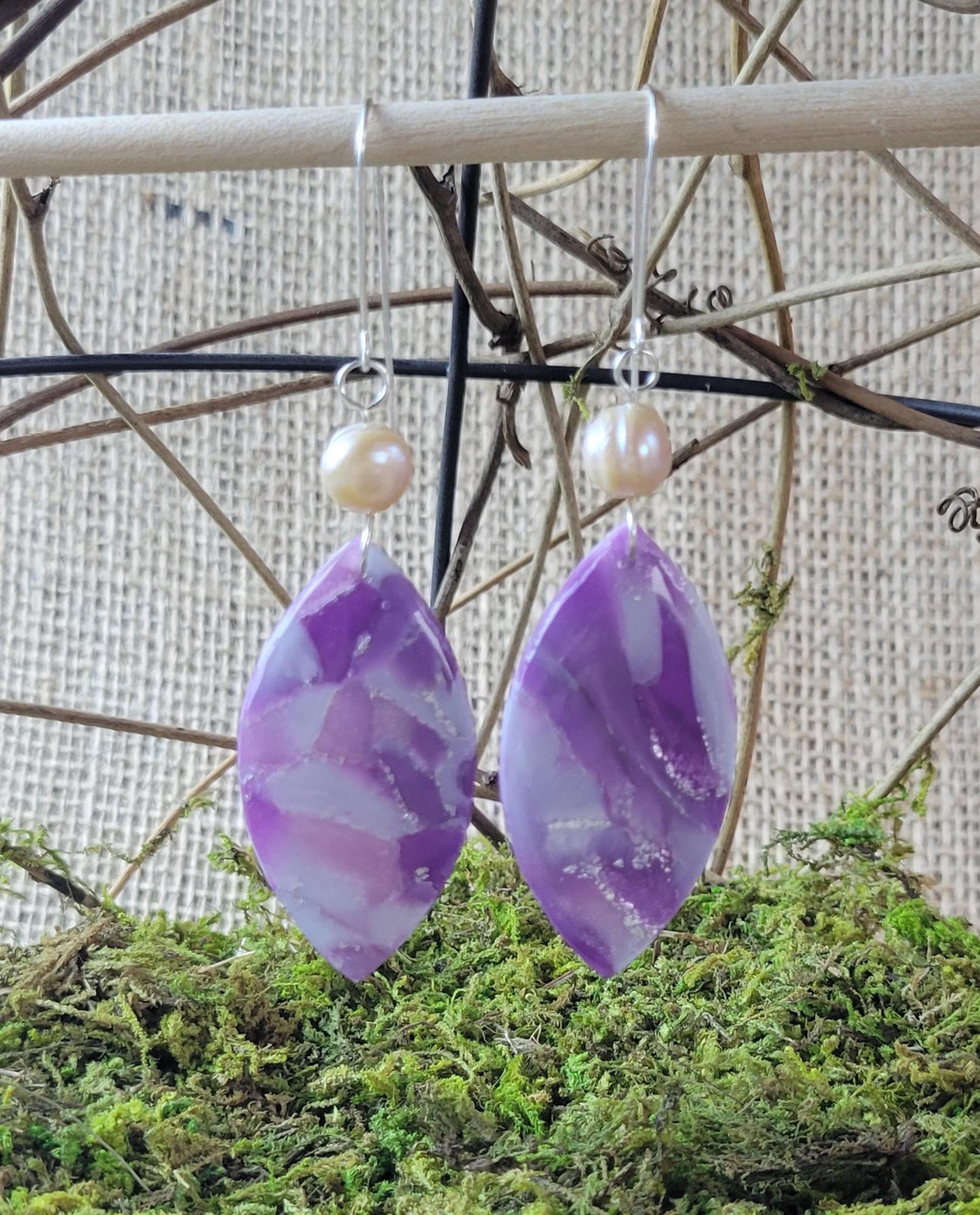 Amethyst Clay Earrings – Minimalist Crystal-Inspired Dangles, Lightweight & Handmade, Modern Jewelry Gift, Sterling Silver Hooks