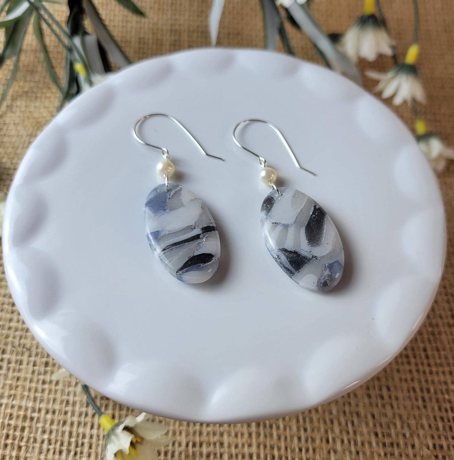 Granite Clay Earrings – Earthy Speckled Dangles, Natural Stone-Inspired Jewelry, Lightweight & Handmade, Gift for Her, Sterling Silver
