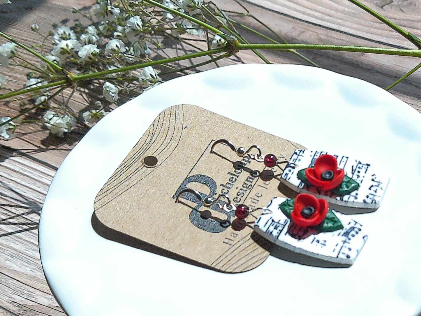 Melody Earrings – Organic Shaped Music Note Dangles with Garnet & Floral Accents