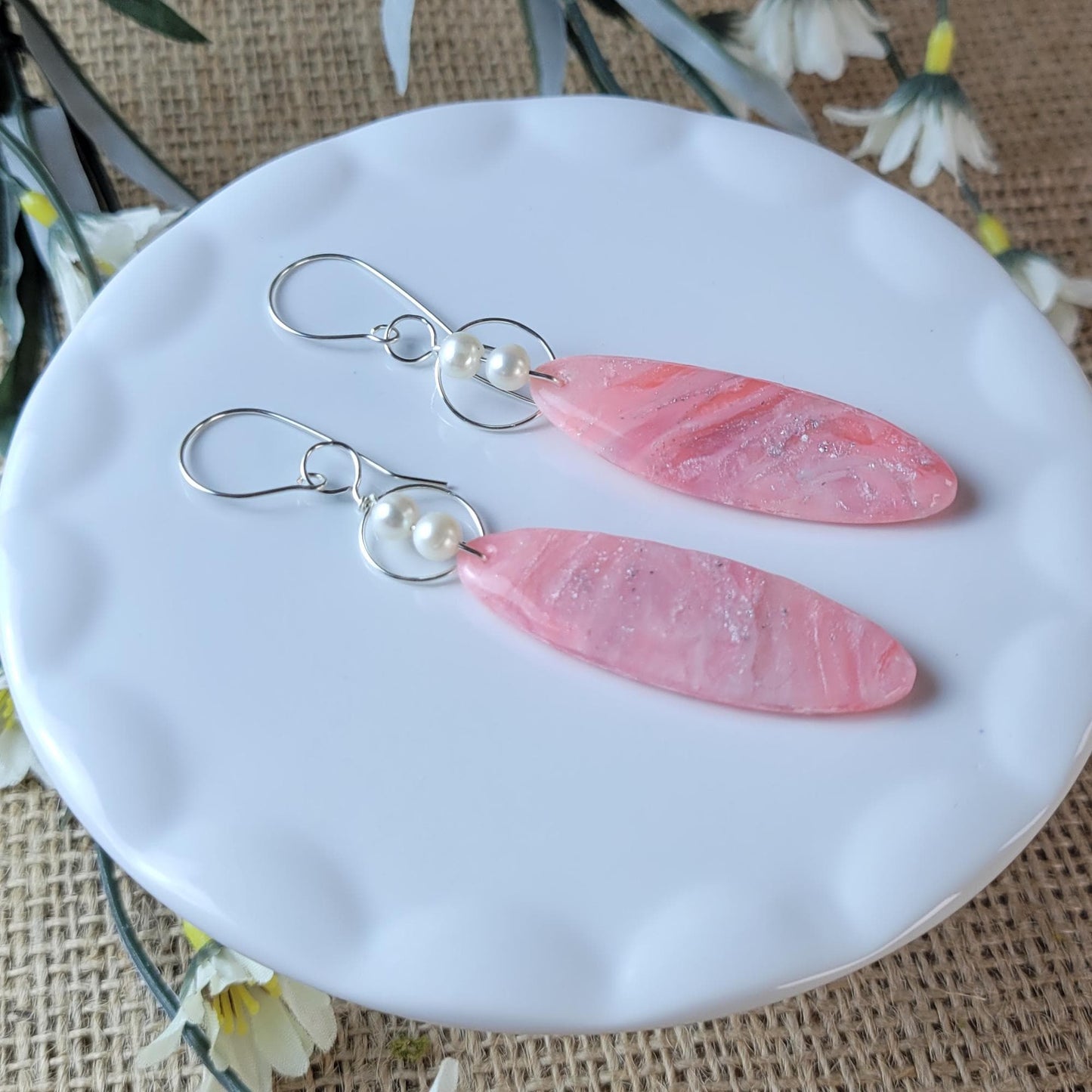 Oval Rose Quartz Clay Earrings