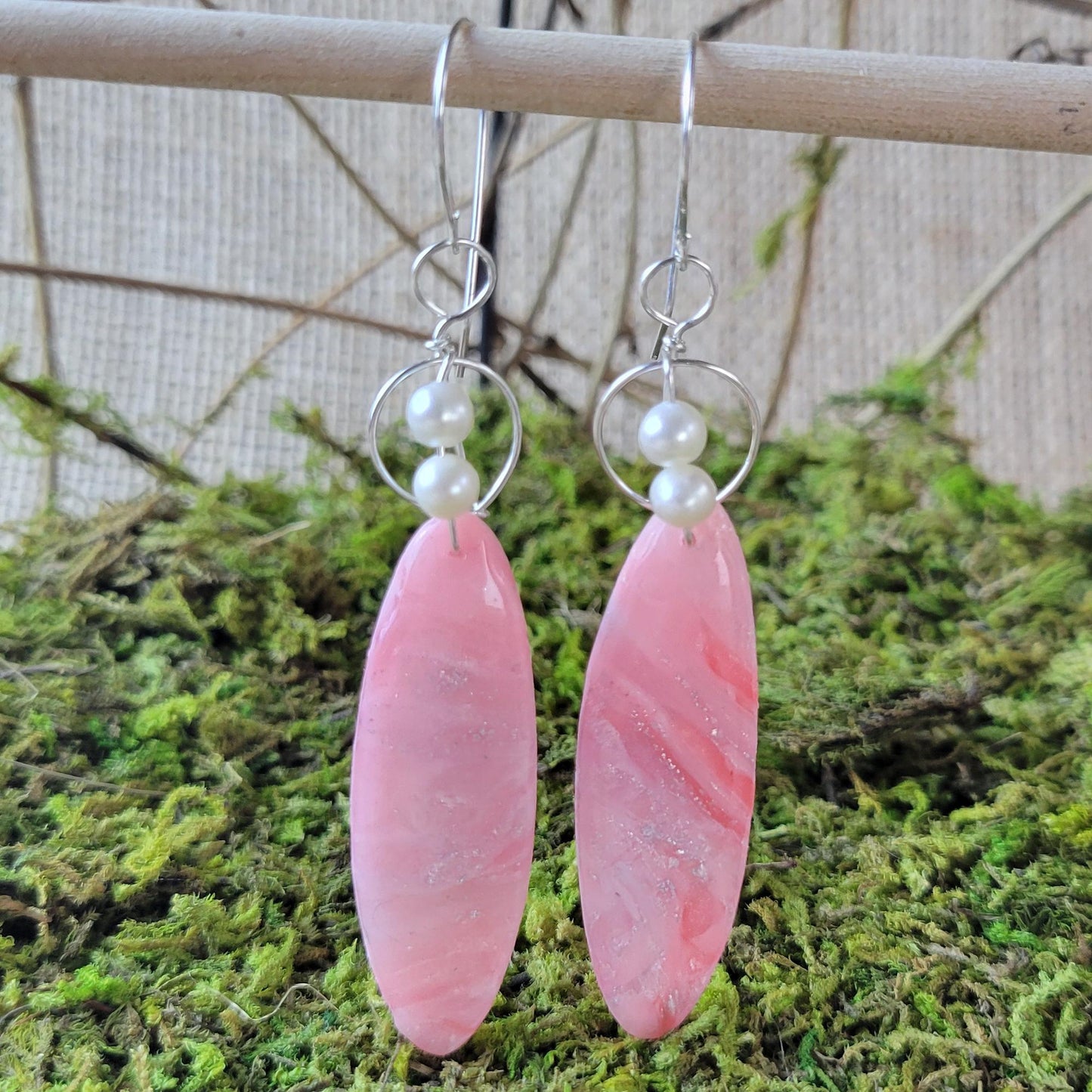 Oval Rose Quartz Clay Earrings