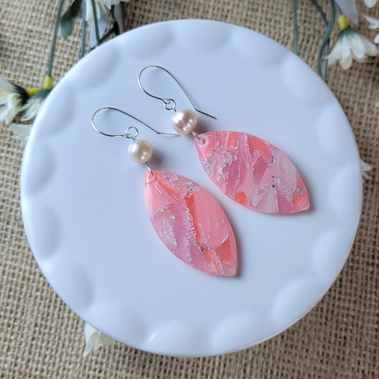 Rose Quartz Clay Earrings – Crystal-Inspired Jewelry for Love & Healing, Lightweight Dangle, Handmade Gift for Her, Boho Spiritual Style