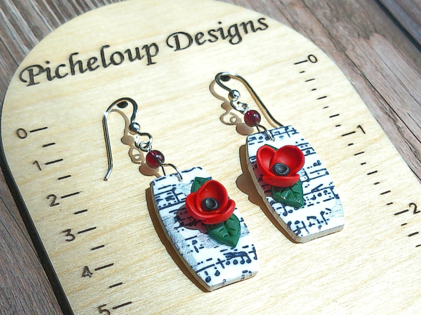 Melody Earrings – Organic Shaped Music Note Dangles with Garnet & Floral Accents