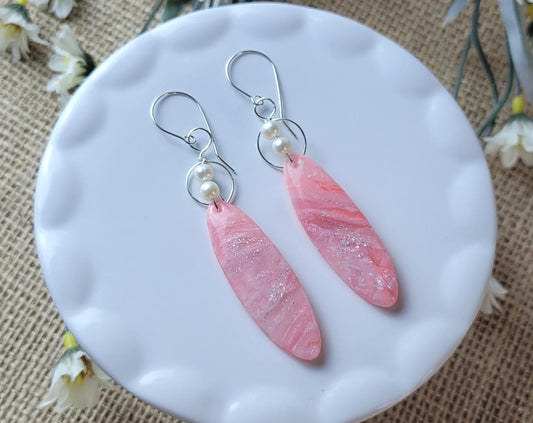 Oval Rose Quartz Clay Earrings