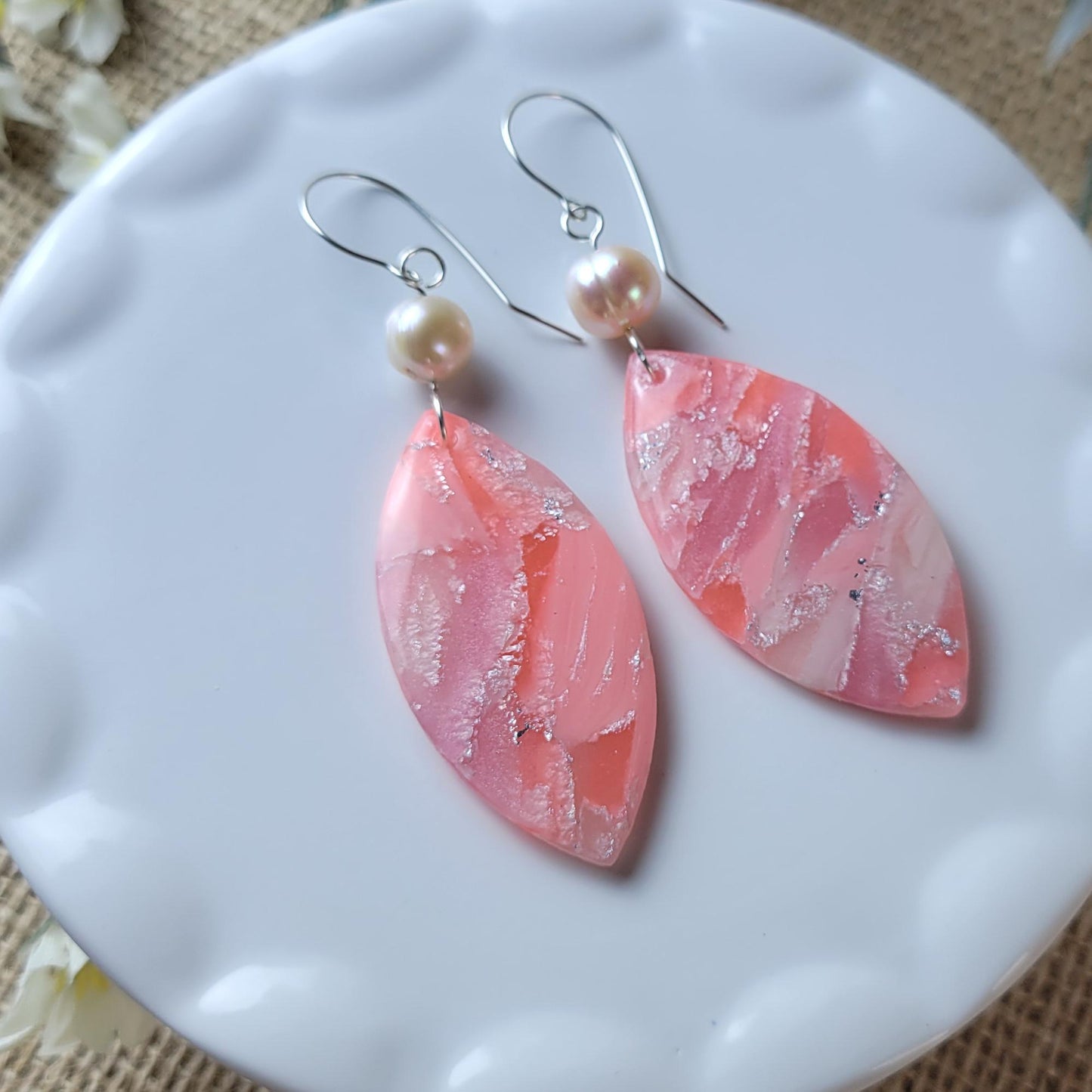 Rose Quartz Clay Earrings – Lightweight Dangle Earrings, Crystal Inspired Jewelry, Playful Boho Gift for Her, Handmade & Hypoallergenic