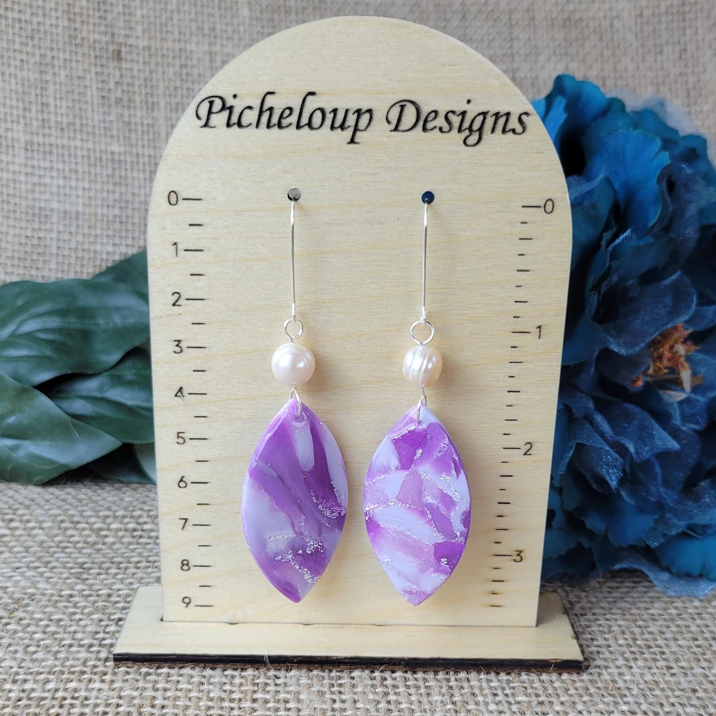 Amethyst Clay Earrings – Minimalist Crystal-Inspired Dangles, Lightweight & Handmade, Modern Jewelry Gift, Sterling Silver Hooks