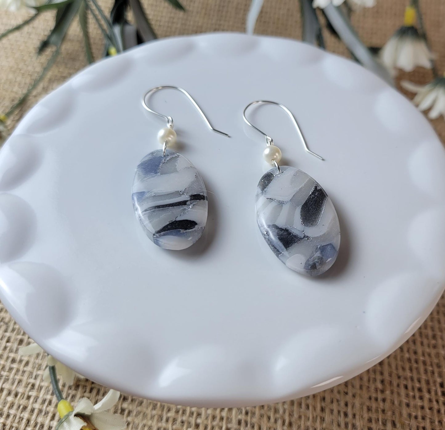 Granite Clay Earrings – Earthy Speckled Dangles, Natural Stone-Inspired Jewelry, Lightweight & Handmade, Gift for Her, Sterling Silver