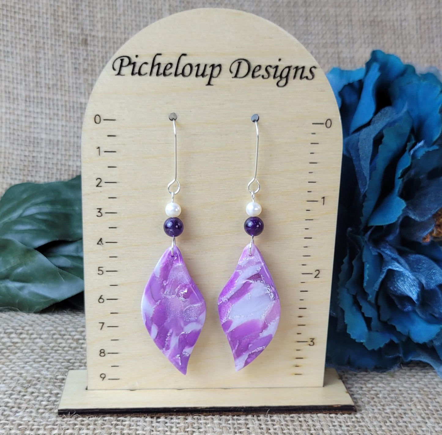 Amethyst Clay Earrings – Crystal-Inspired Jewelry for Intuition & Calm, Lightweight Handmade Dangles, Spiritual Gift for Her, Boho Style