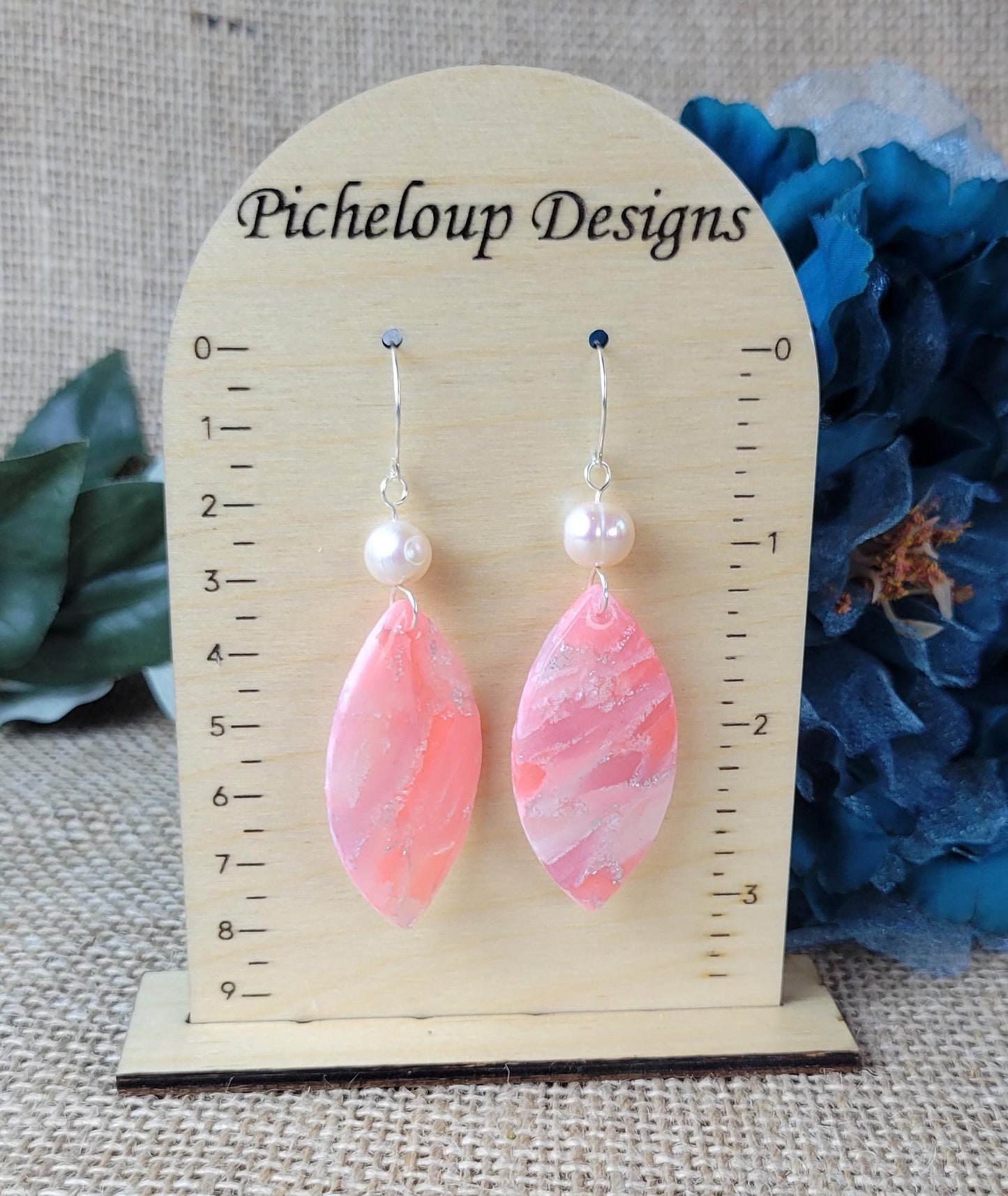 Rose Quartz Clay Earrings – Crystal-Inspired Jewelry for Love & Healing, Lightweight Dangle, Handmade Gift for Her, Boho Spiritual Style