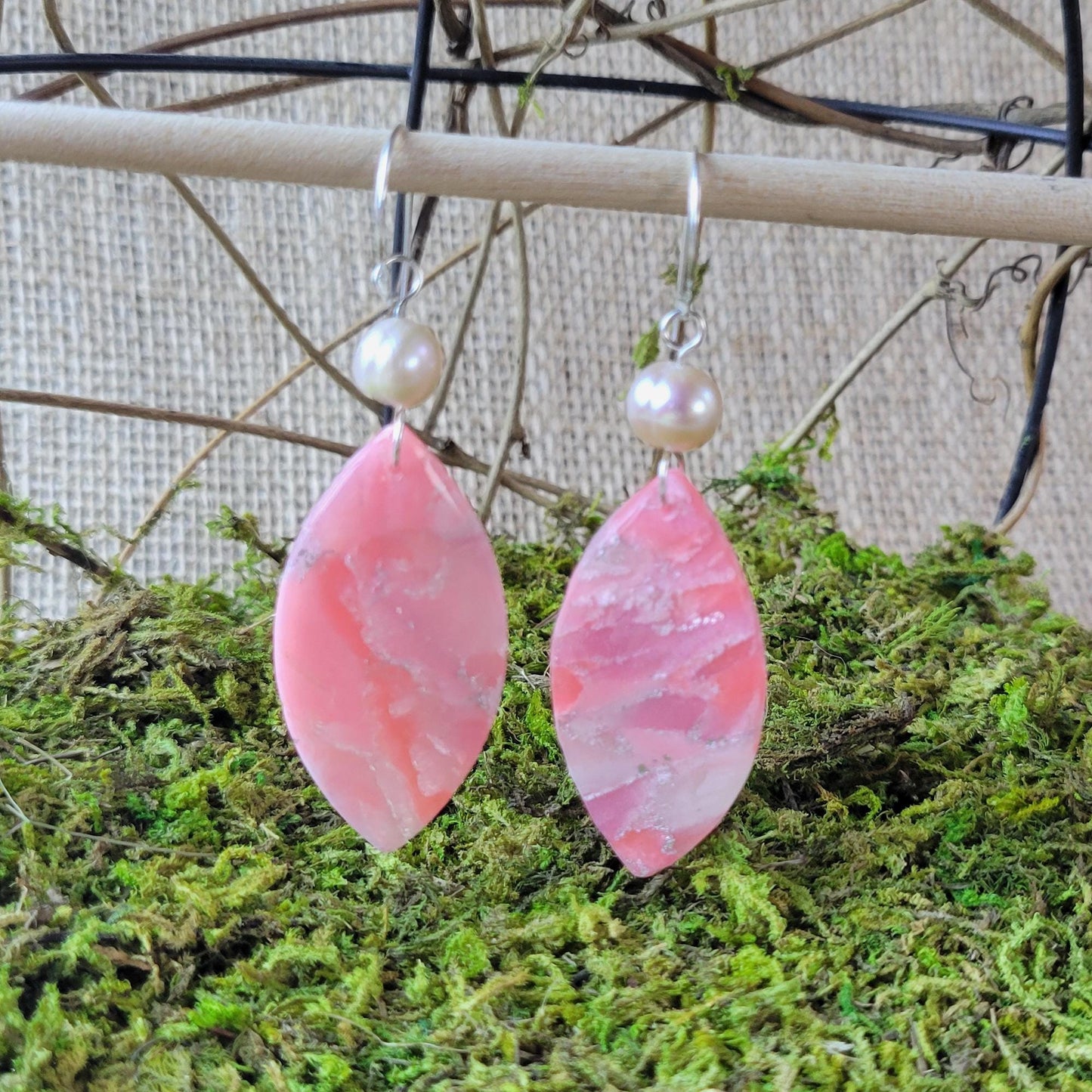 Rose Quartz Clay Earrings – Crystal-Inspired Jewelry for Love & Healing, Lightweight Dangle, Handmade Gift for Her, Boho Spiritual Style