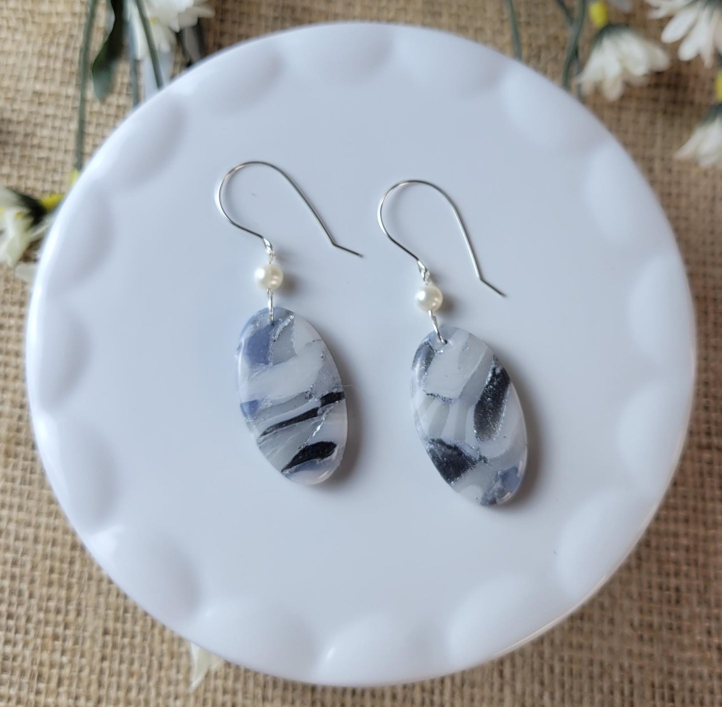 Granite Clay Earrings – Earthy Speckled Dangles, Natural Stone-Inspired Jewelry, Lightweight & Handmade, Gift for Her, Sterling Silver