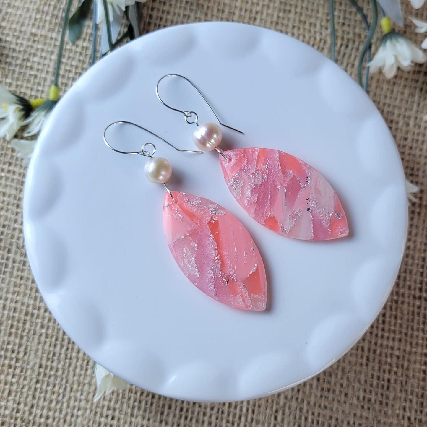 Rose Quartz Clay Earrings – Lightweight Dangle Earrings, Crystal Inspired Jewelry, Playful Boho Gift for Her, Handmade & Hypoallergenic